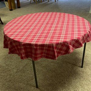 Vintage Fallani and Cohn 100% Cotton Red and Cream Plaid 60” Round Tablecloth
